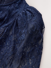 CERENE Ellie Navy Puff Sleeve Lace Midi Dress - Image 10 of 12