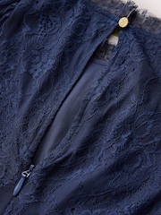 CERENE Ellie Navy Puff Sleeve Lace Midi Dress - Image 11 of 12