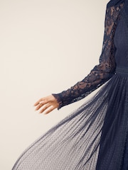 CERENE Ellie Navy Puff Sleeve Lace Midi Dress - Image 4 of 12