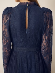 CERENE Ellie Navy Puff Sleeve Lace Midi Dress - Image 5 of 12