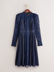 CERENE Ellie Navy Puff Sleeve Lace Midi Dress - Image 6 of 12