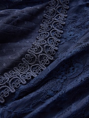 CERENE Ellie Navy Puff Sleeve Lace Midi Dress - Image 8 of 12