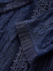 CERENE Ellie Navy Puff Sleeve Lace Midi Dress - Image 9 of 12