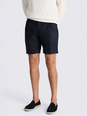 MOSS Navy Twill Linen Shorts - Image 1 of 4