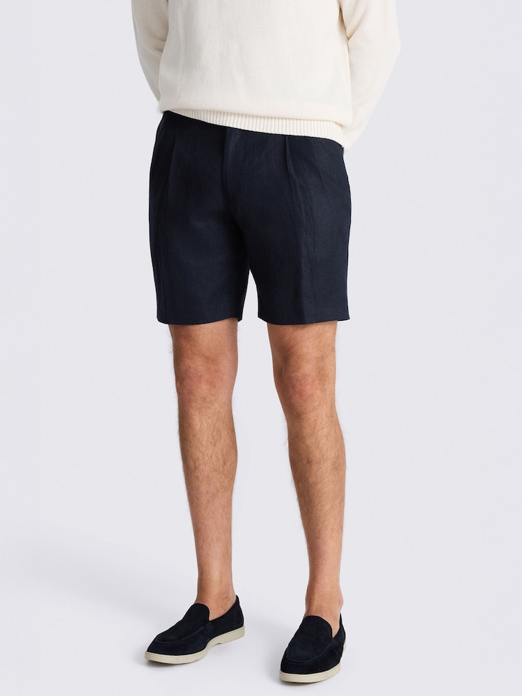 MOSS Navy Twill Linen Shorts - Image 1 of 4