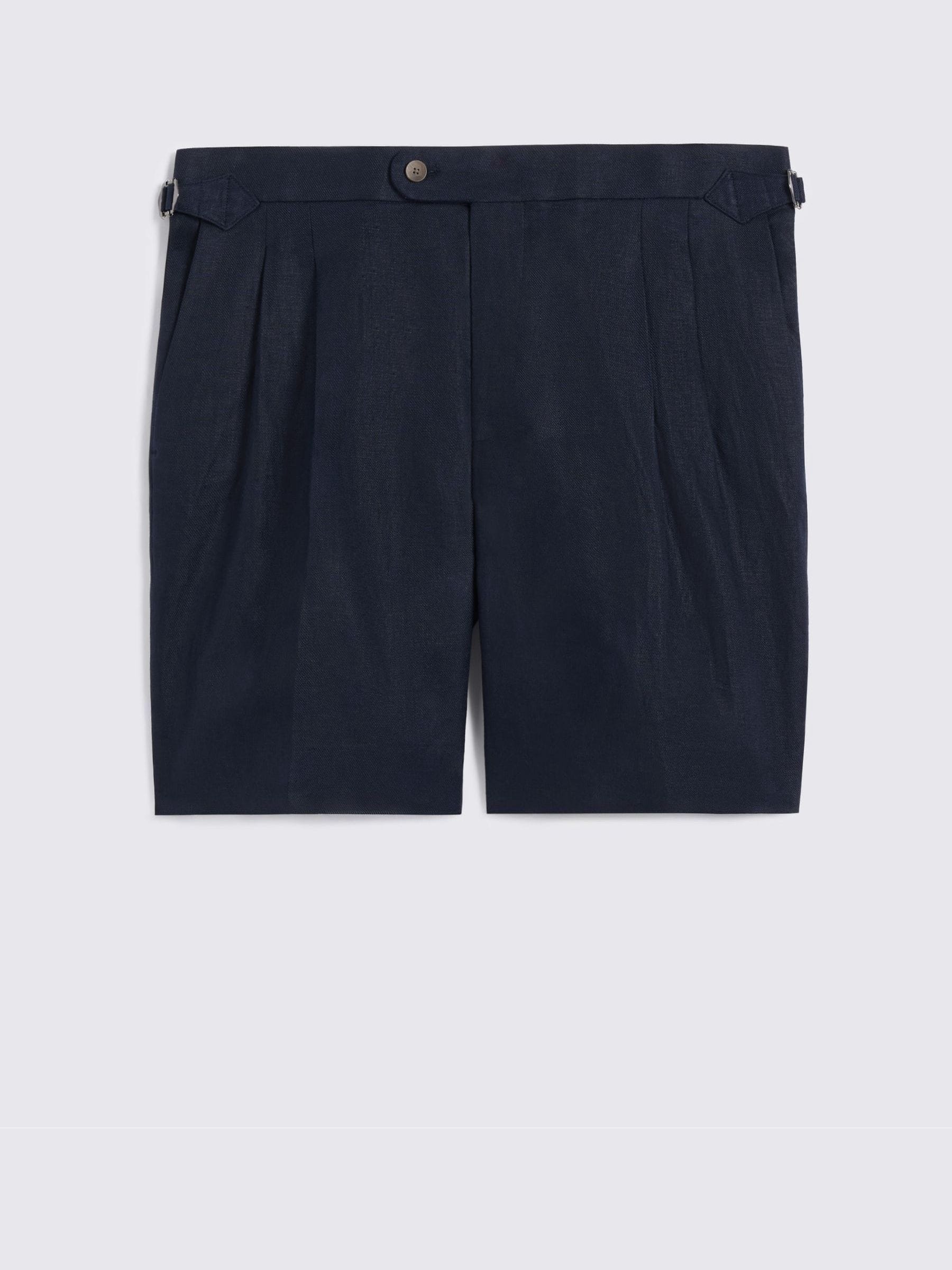 Buy MOSS Navy Linen-Blend Pleated Shorts from Next USA