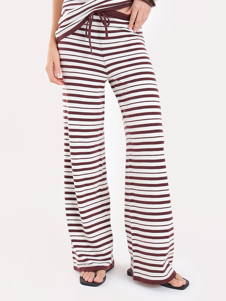 4th & Reckless Cream Wide Leg Stripe Knit Trousers - Image 1 of 4 4th & Reckless Cream Wide Leg Stripe Knit Trousers - Image 1 of 4