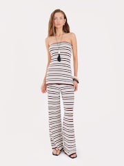 4th & Reckless Cream Wide Leg Stripe Knit Trousers - Image 3 of 4