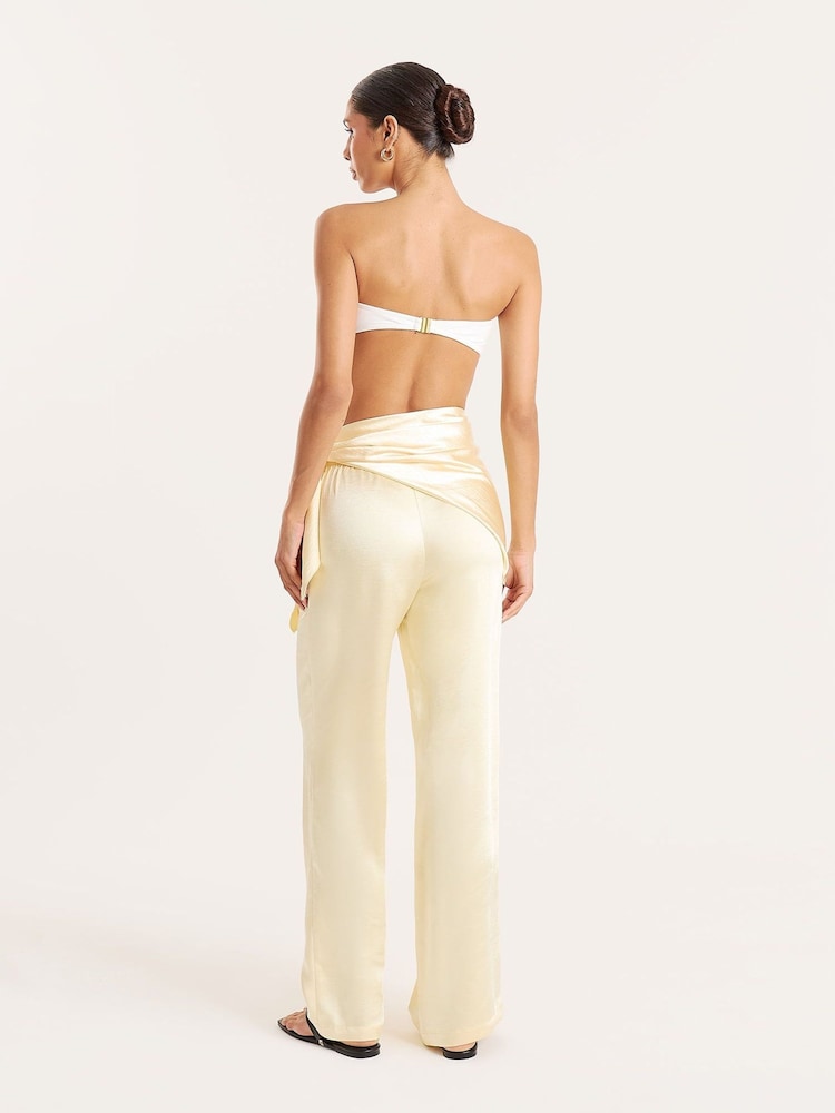 4th & Reckless Yellow Tie Waistband Wide Leg Trousers - Image 2 of 3 4th & Reckless Yellow Tie Waistband Wide Leg Trousers - Image 2 of 3