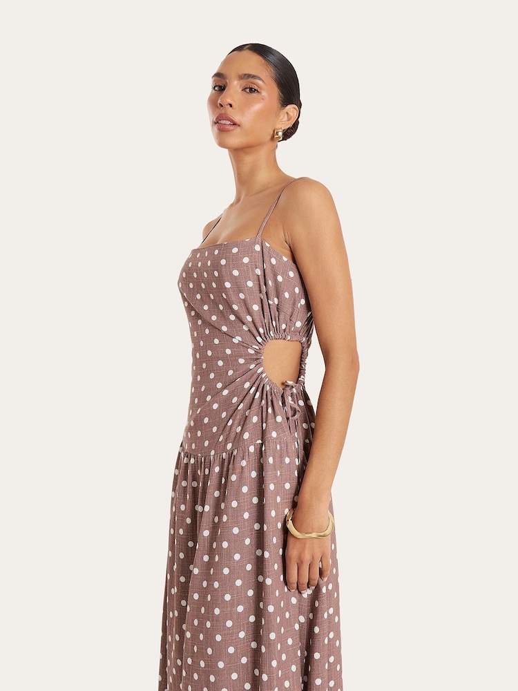 4th & Reckless Brown Linen Cut Out Dress - Image 4 of 4 4th & Reckless Brown Linen Cut Out Dress - Image 4 of 4