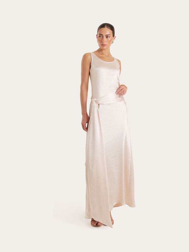 4th & Reckless Cream Draped Satin Maxi Dress - Image 1 of 4