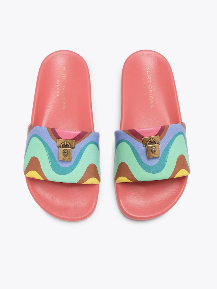Kurt Geiger London Coral Pink Brixton Poolslide Sandals - Image 2 of 4 Kurt Geiger London Coral Pink Brixton Poolslide Sandals - Image 2 of 4