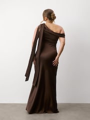 Six Stories Brown One Shoulder Drape Detail Satin Bridesmaid Dress - Image 5 of 6