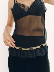 Gold Onyx - Skinny Metal Chain Belt - 3的图像1｝