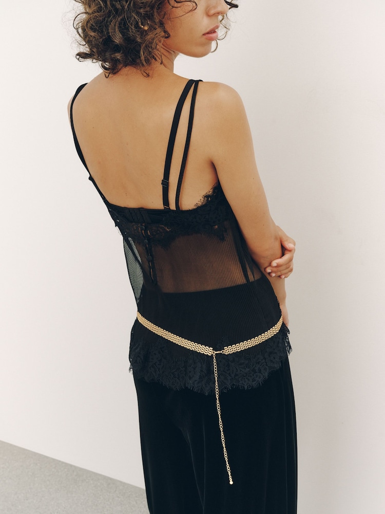 Gold Onyx - Skinny Metal Chain Belt - 3的图像2｝
