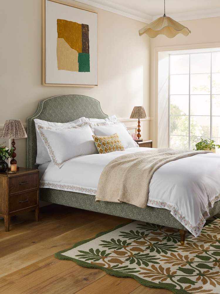 Nina Campbell Latice Geo Sage Green Lowndes Upholstered Bed Frame - Image 1 of 6 Nina Campbell Latice Geo Sage Green Lowndes Upholstered Bed Frame - Image 1 of 6