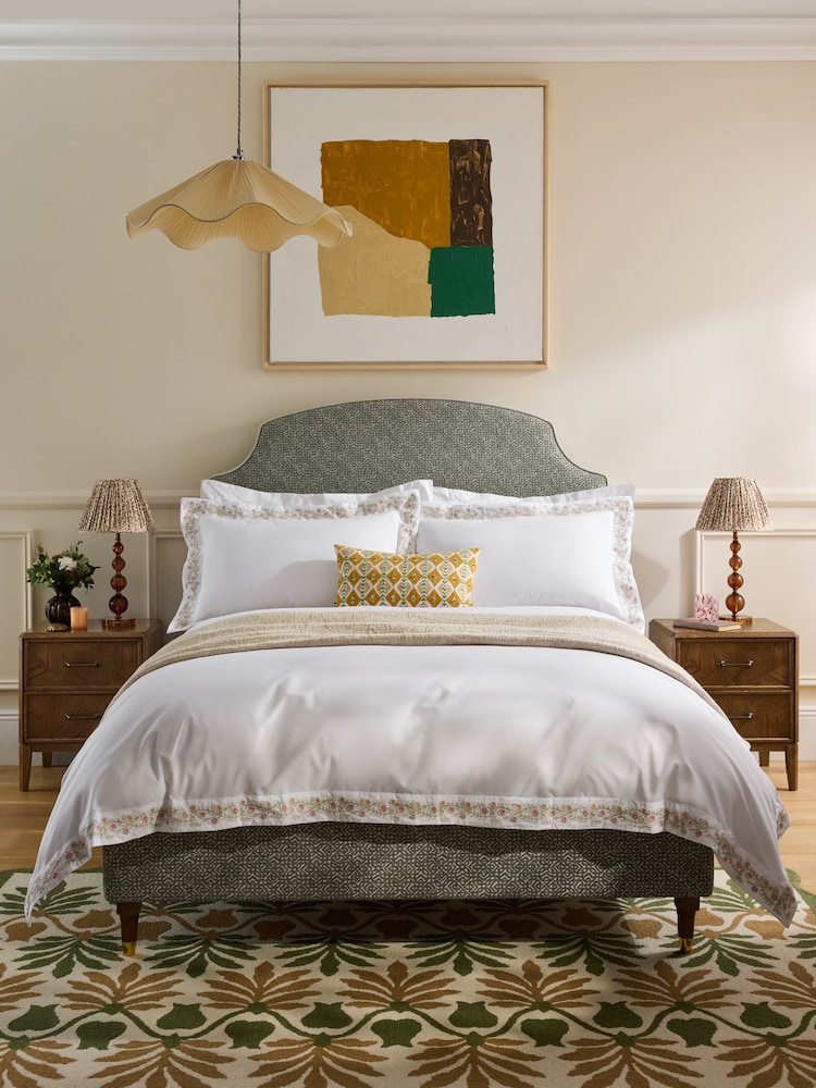 Nina Campbell Latice Geo Sage Green Lowndes Upholstered Bed Frame - Image 2 of 6 Nina Campbell Latice Geo Sage Green Lowndes Upholstered Bed Frame - Image 2 of 6