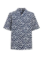JACK & JONES JUNIOR Blue Seersucker Resort Collar Short Sleeve Shirt - Image 1 of 2