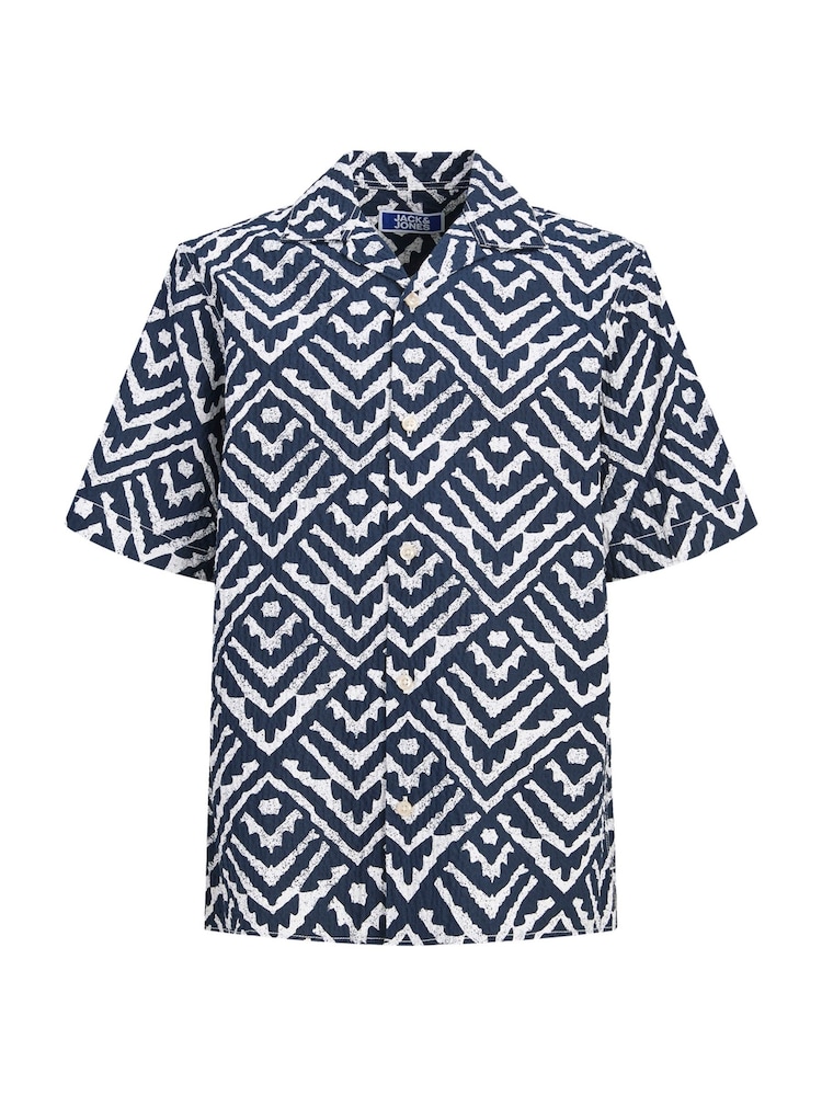 JACK & JONES JUNIOR Blue Seersucker Resort Collar Short Sleeve Shirt - Image 1 of 2