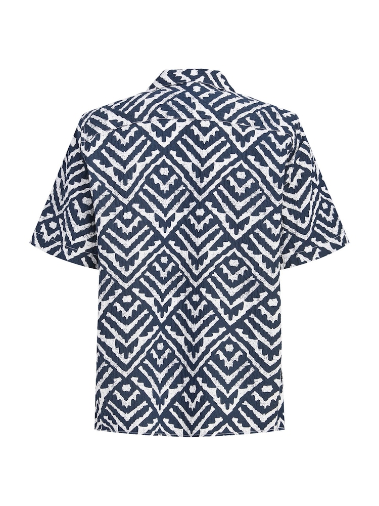 JACK & JONES JUNIOR Blue Seersucker Resort Collar Short Sleeve Shirt - Image 2 of 2