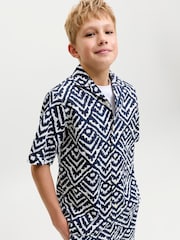 JACK & JONES JUNIOR Blue Seersucker Resort Collar Short Sleeve Shirt - Image 3 of 6