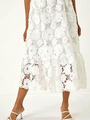 Roman White Crochet Floral Lace Midi Dress - Image 5 of 5