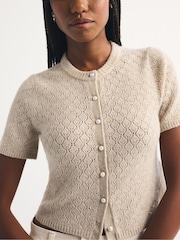 Abercrombie & Fitch Grey Pointelle Wool Blend Short Sleeve Cardigan - Image 4 of 6