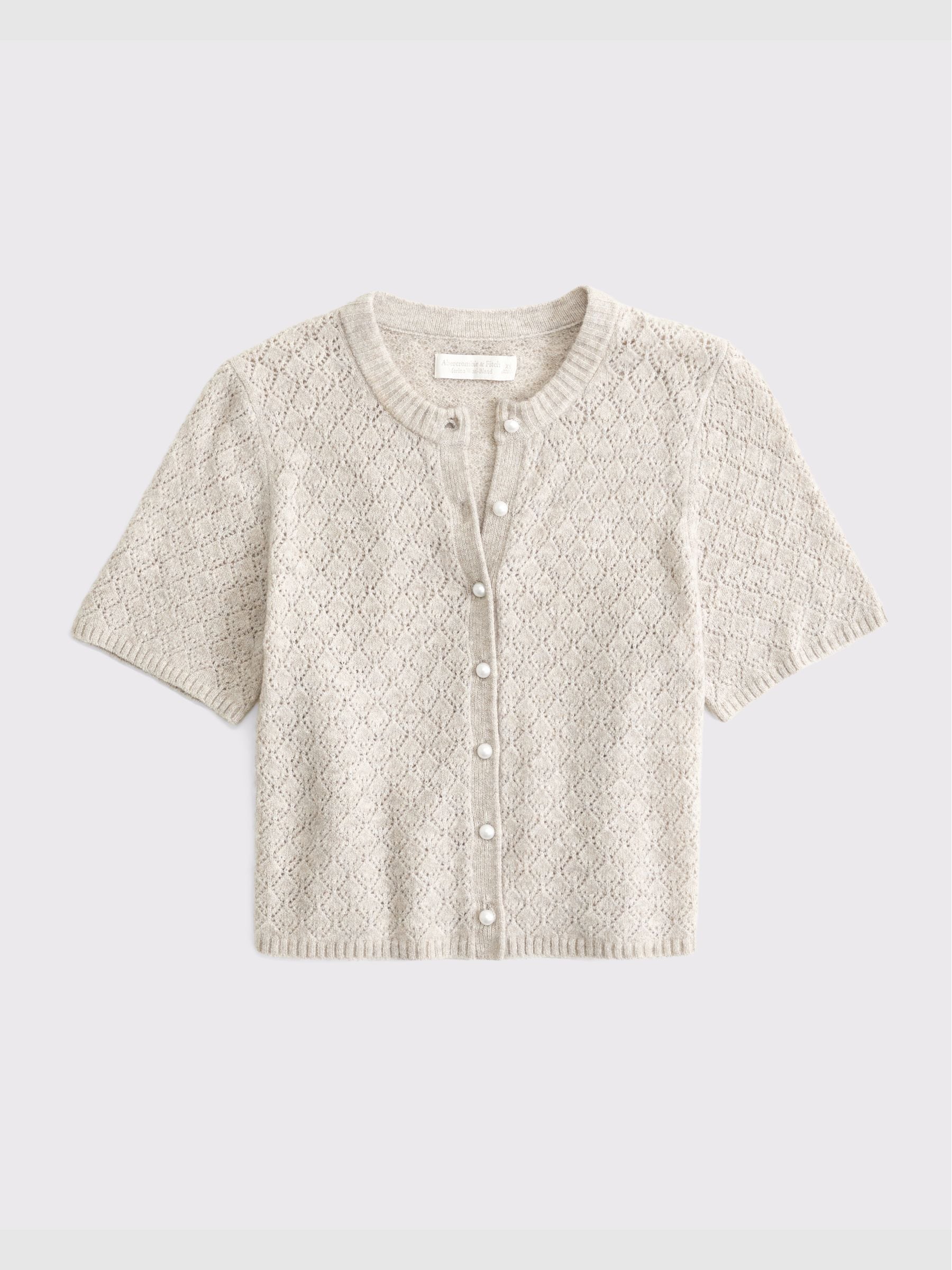 Buy Abercrombie & Fitch Grey Pointelle Wool Blend Short Sleeve