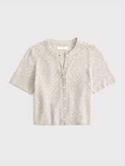 Abercrombie & Fitch Grey Pointelle Wool Blend Short Sleeve Cardigan - Image 5 of 6