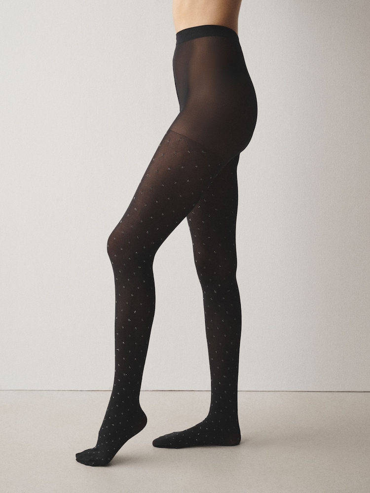 Black/Silver Sparkle Spot Pattern Tights 1 Pack - Image 1 of 4
