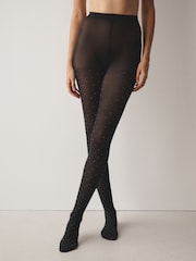 Black/Silver Sparkle Spot Pattern Tights 1 Pack - Image 2 of 4