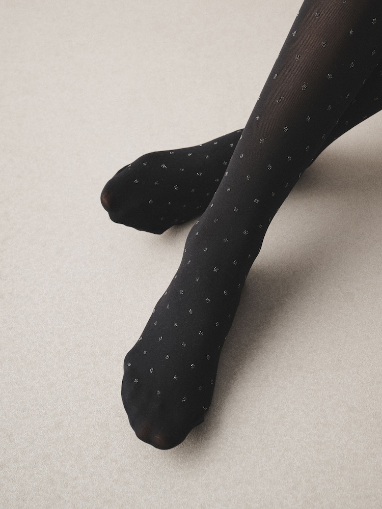 Black/Silver Sparkle Spot Pattern Tights 1 Pack - Image 4 of 4