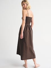 Abercrombie & Fitch Brown Camo Print Dipped Waist Smocked Midi Dress - Image 2 of 5