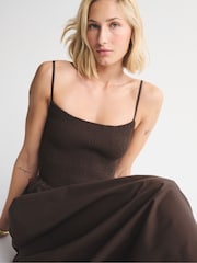 Abercrombie & Fitch Brown Camo Print Dipped Waist Smocked Midi Dress - Image 4 of 5