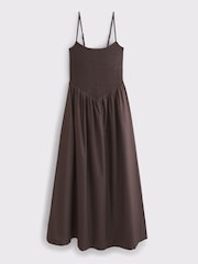 Abercrombie & Fitch Brown Camo Print Dipped Waist Smocked Midi Dress - Image 5 of 5