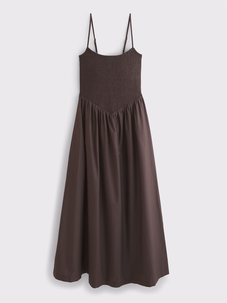 Abercrombie & Fitch Brown Camo Print Dipped Waist Smocked Midi Dress - Image 5 of 5 Abercrombie & Fitch Brown Camo Print Dipped Waist Smocked Midi Dress - Image 5 of 5