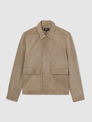 Marrom Taupe - Reiss Granual Suede Twin-Pocket Jacket - Imagem 2 de 8