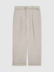 Reiss Light Stone Walker Belted Relaxed-Fit Pleated Trousers - Image 2 of 8