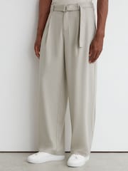 Reiss Light Stone Walker Belted Relaxed-Fit Pleated Trousers - Image 6 of 8