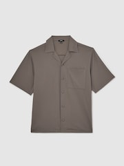 Reiss Taupe Brown Russo Cuban-Collar Short-Sleeve Shirt - Image 2 of 6