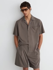 Reiss Taupe Brown Russo Cuban-Collar Short-Sleeve Shirt - Image 3 of 6