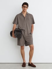 Reiss Taupe Brown Russo Cuban-Collar Short-Sleeve Shirt - Image 4 of 6