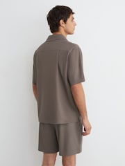 Reiss Taupe Brown Russo Cuban-Collar Short-Sleeve Shirt - Image 5 of 6
