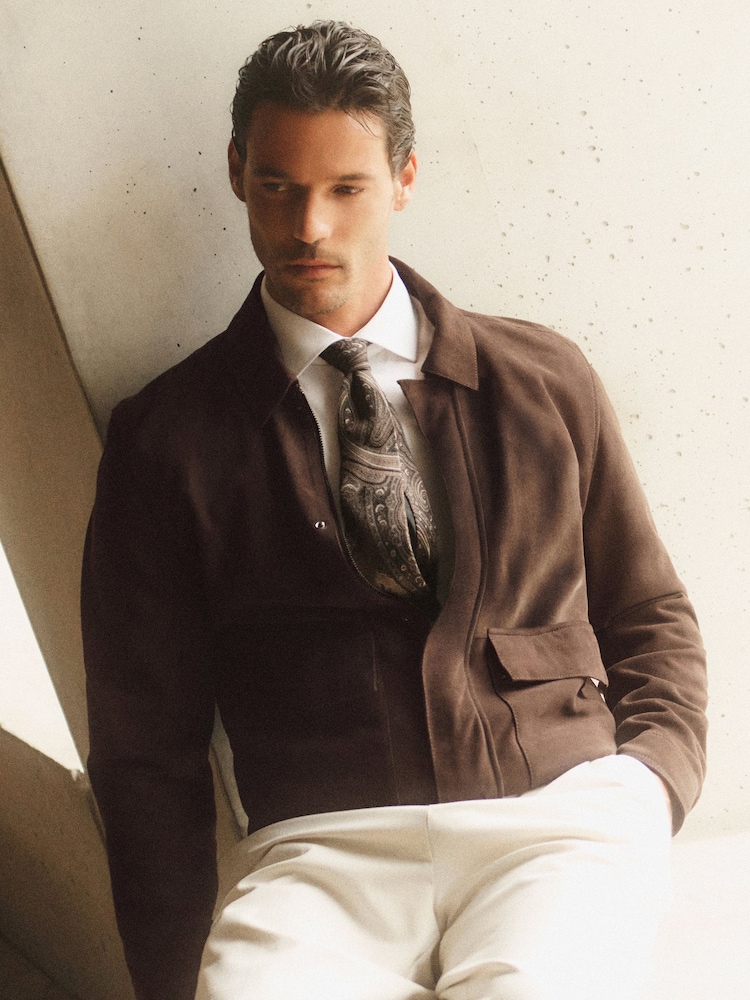 Reiss Dark Brown Granual Suede Twin-Pocket Jacket - Image 1 of 9
