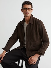 Reiss Dark Brown Granual Suede Twin-Pocket Jacket - Image 5 of 9