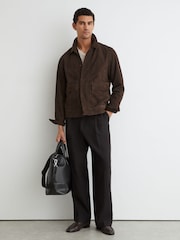 Reiss Dark Brown Granual Suede Twin-Pocket Jacket - Image 6 of 9