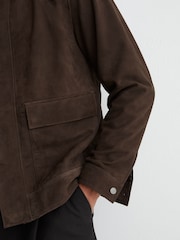 Reiss Dark Brown Granual Suede Twin-Pocket Jacket - Image 7 of 9