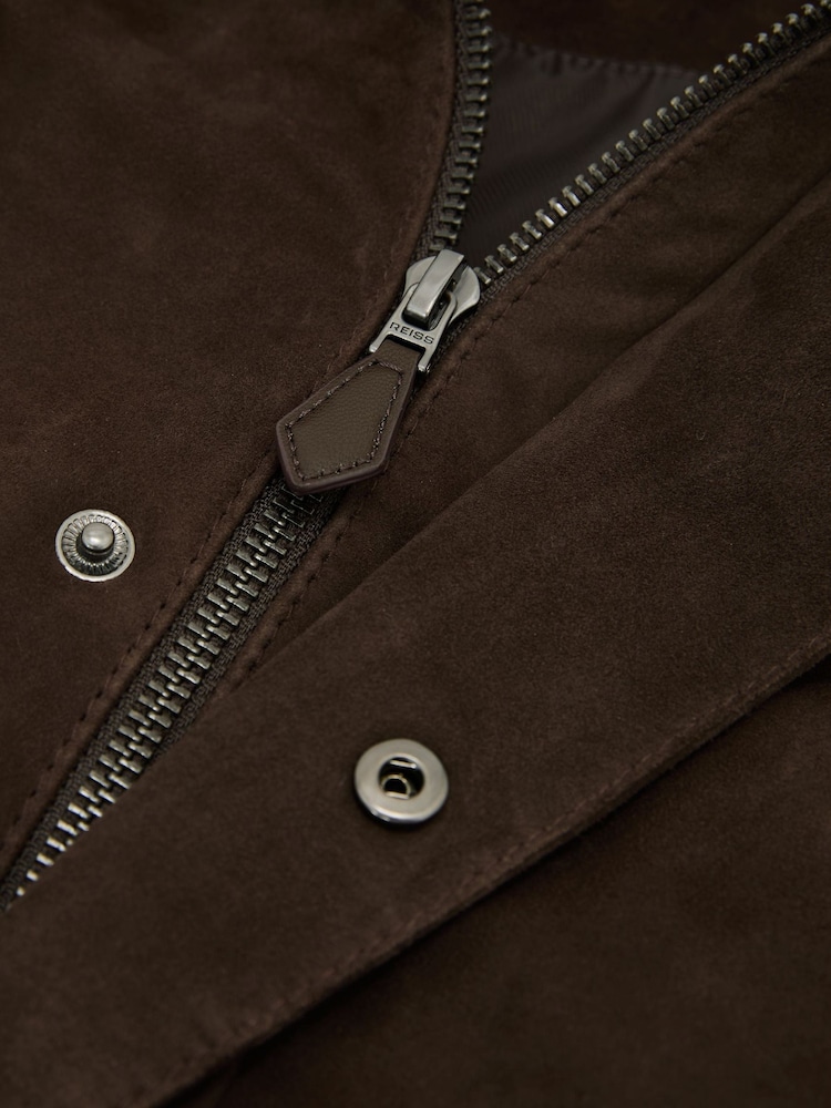 Reiss Dark Brown Granual Suede Twin-Pocket Jacket - Image 9 of 9