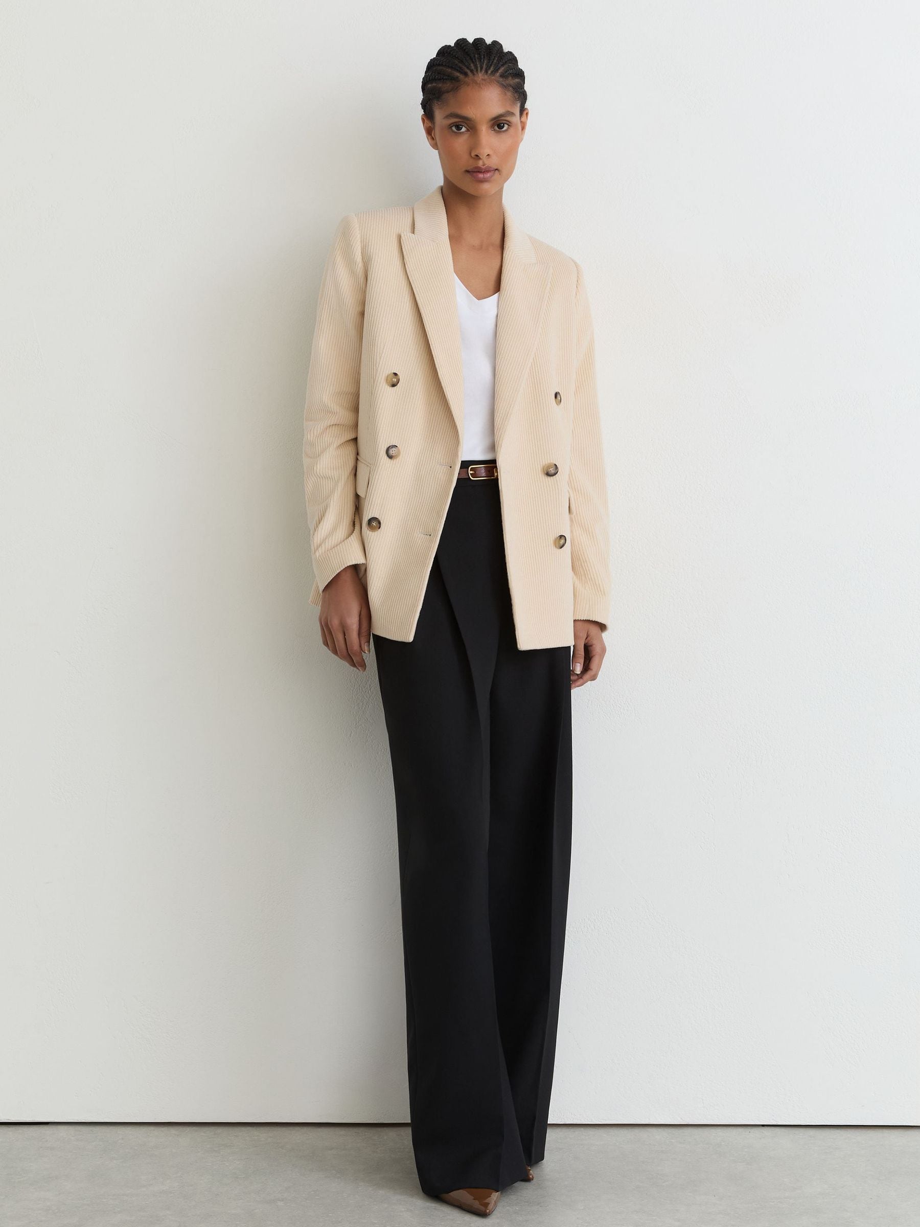 Buy Reiss Cream Sadie Cotton Corduroy Double-Breasted Blazer from