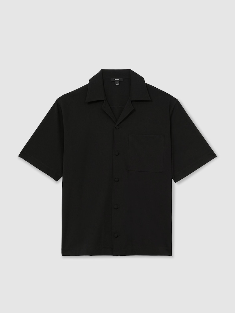 Reiss Black Russo Cuban-Collar Short-Sleeve Shirt - Image 2 of 6 Reiss Black Russo Cuban-Collar Short-Sleeve Shirt - Image 2 of 6